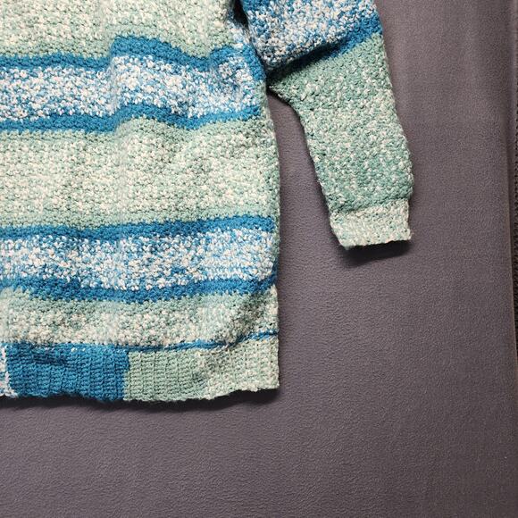 Womens Handmade Open Front Cardigan Large Blue Striped Pockets Long Line - Picture 9 of 15